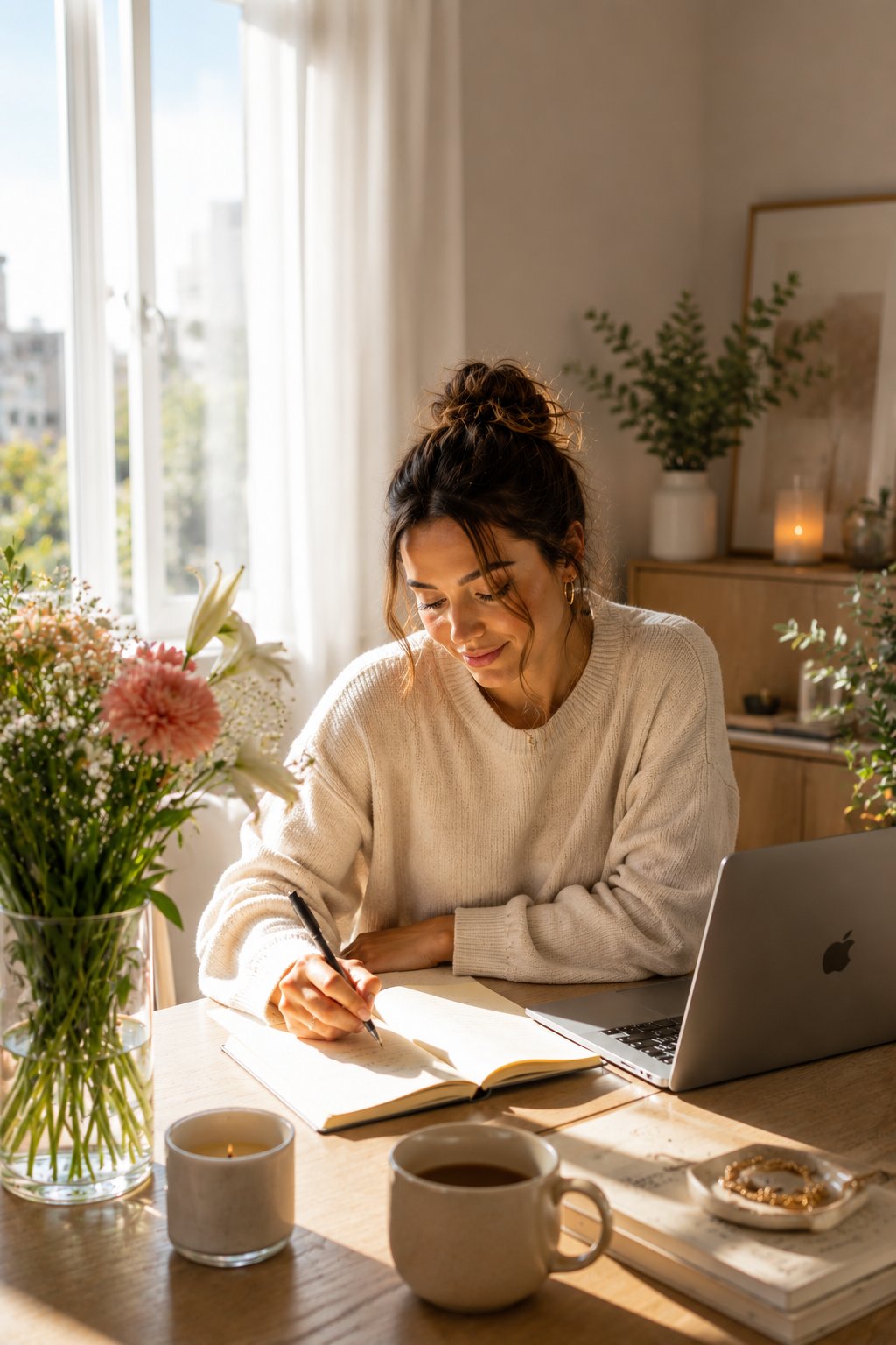 A creator analyzing content at their desk
